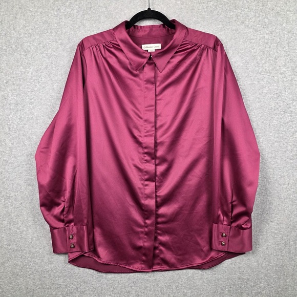 Coldwater Creek Tops - Coldwater Creek Shirt Womens 1X Pink Satin Button Front Long Sleeve Blouse Top